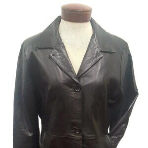 Women’s Black 7/8 Soft touch Leather 4 Button Long Coat